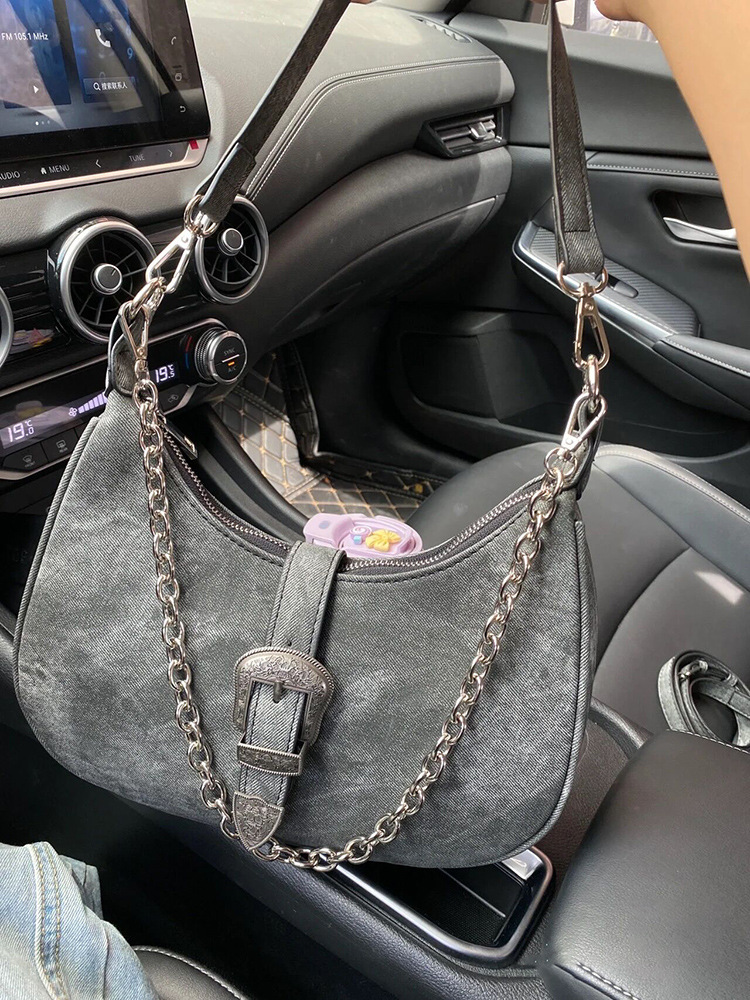 designer Niche Handbags for Women 2025 New High-End Crescent Bag Retro Shoulder Bag Canvas Underarm Bag Chain Handbag