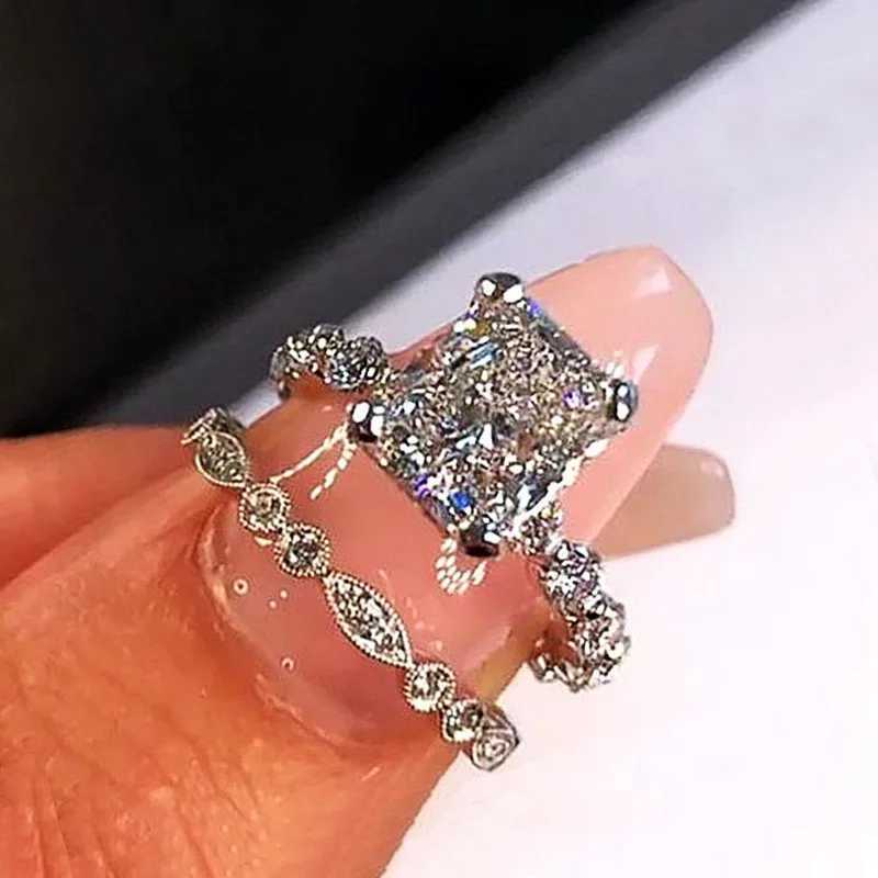 925 Sterling Silver Rings for Women with Geometric Square Crystal Cubic Zirconia Bridal Wedding Party Rings Fashion Jewelry XJ250606