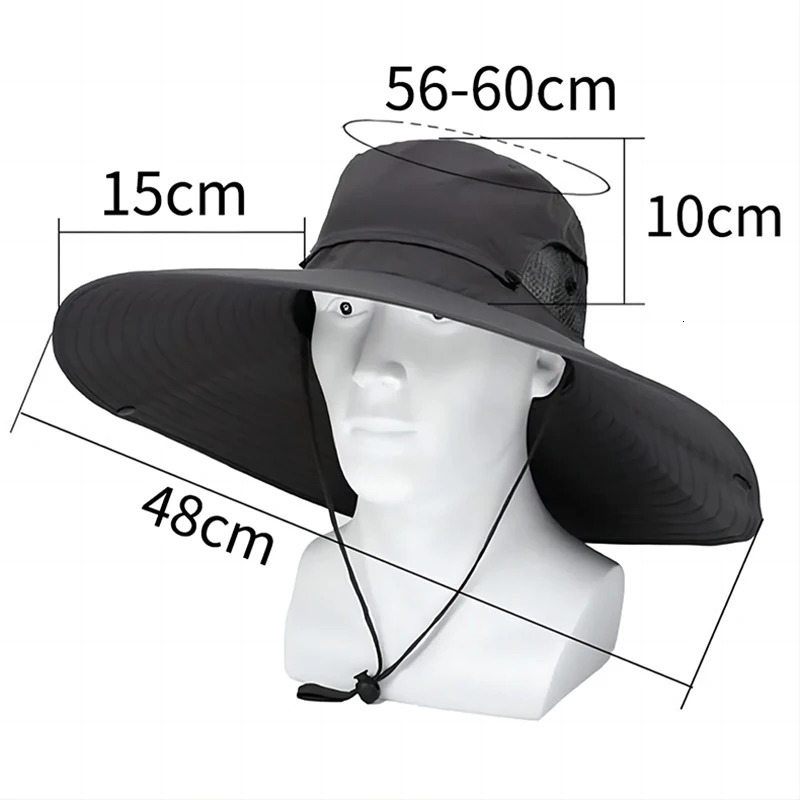 Large Brim Sun Hat for Men Women Breathable Fishing Caps UV ProtectionMesh Fisherman HatHikingOutdoor Beach Cap15cmSummer 250605