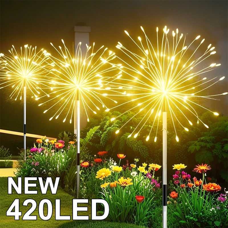 NEW 420LED Outdoor Solar Dandelion Pathway Light Waterproof Garden Decor Firework Lawn Solar Light for Yard Street Patio Balcony XJ250606
