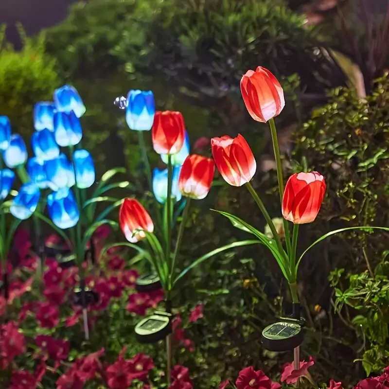 1PC Solar Three-Headed Tulips Garden Lights Outdoor Waterproof Decoration Lawn Lights Landscape Lighting For Garden Yard Pathway W250607