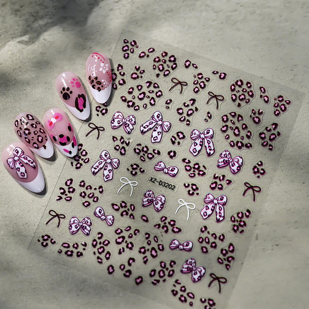 1pcs Colorful Sexy Leopard Print Bowknot Nail Stickers French Simple Pattern Decal DIY Manicure Decor Tips Accessories 250605