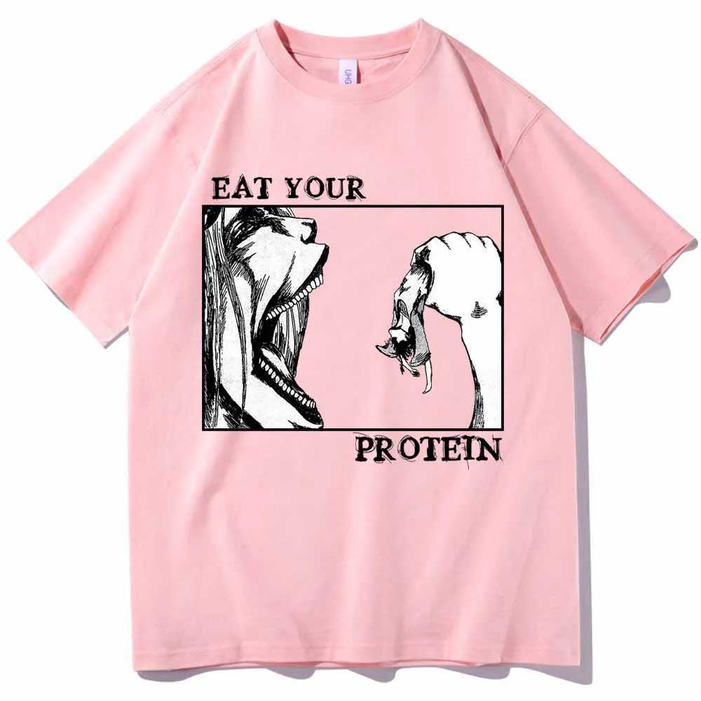 Attack On Titan T-Shirts Eat Your Protein Shirt Men Women Summer Casual O-Neck Short Sleeve Shirts W250607