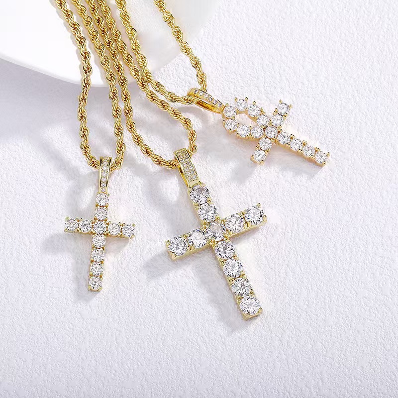 Designer Tennis Fashion Cross Hip Hop Cuban Chain Inlaid High End Zircon Pendant Necklace The style suitable for both men and women is fashionable and