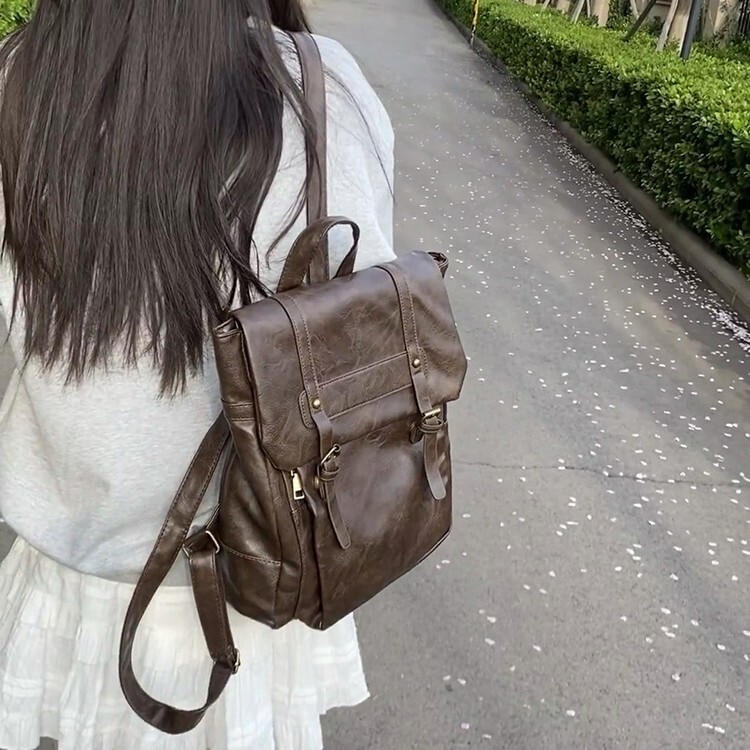 designer Korean Fashion Retro Backpack Large Capacity Laptop Bag Backpack for Female College Students Simple Commuter School Bag