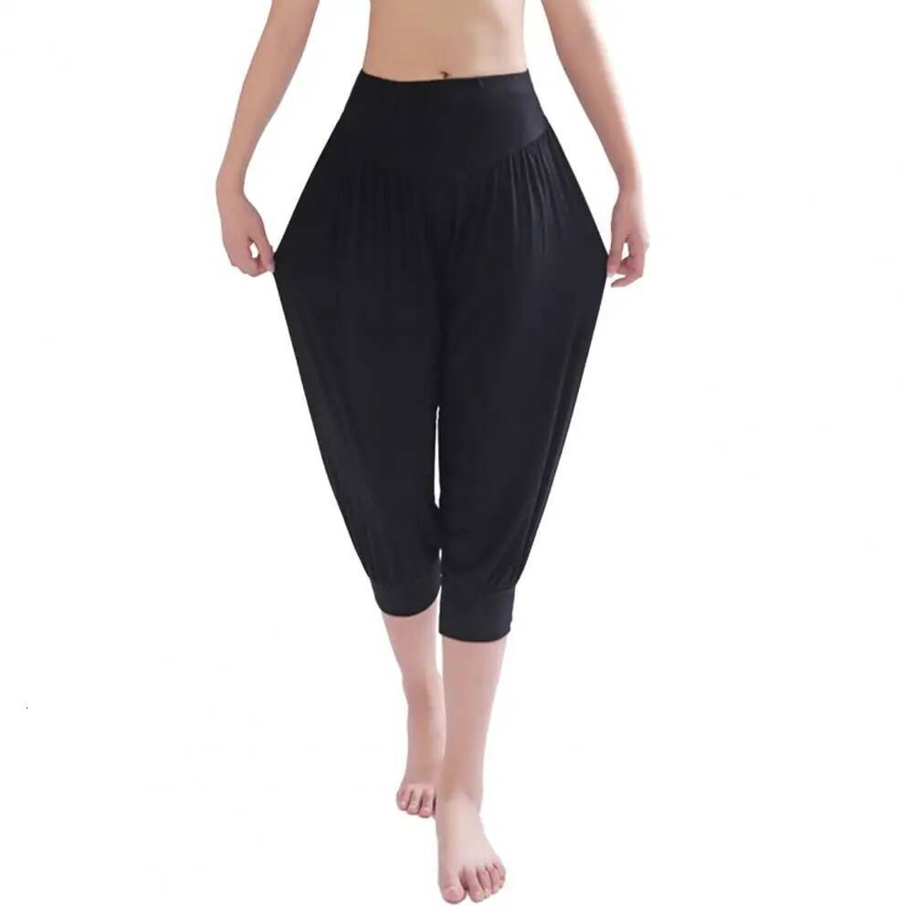 Women Summer Modal Yoga Cropped Elastic Waistband Dance Performance Wide Leg Pants Bloomers