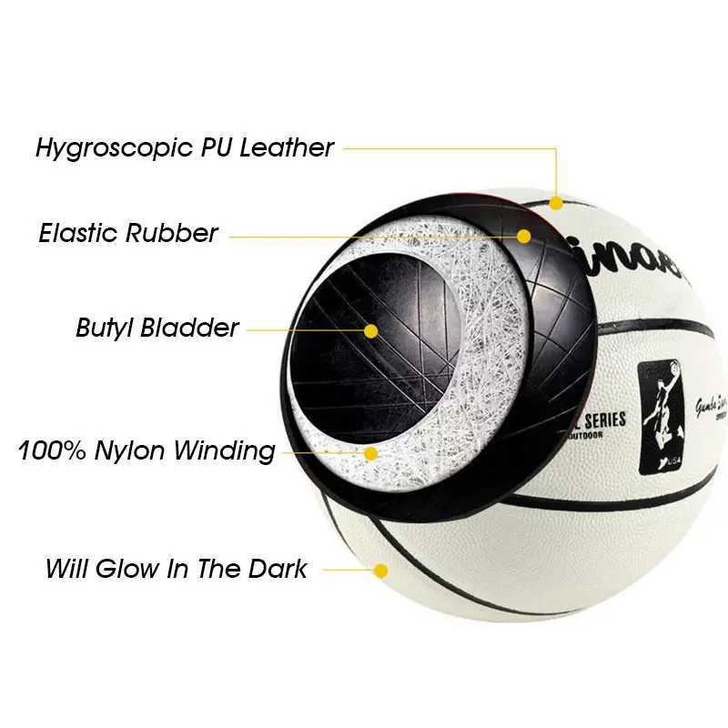 Glow In The Dark Basketball Regular Size 7# Hygroscopic Streetball Light Up Basketball Ball for Night Game Gift XJ250606