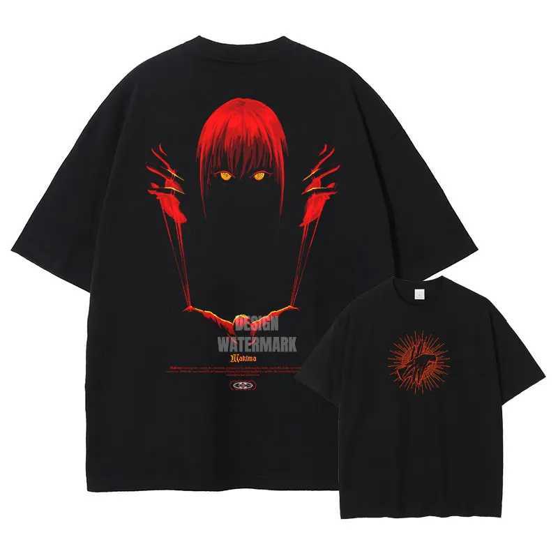 Anime C-Chainsaw M-Man T Shirts Oversized Vintage Washed Makima T-shirt Manga Harajuku Streetwear Tops Tees Man 00% Cotton W250607