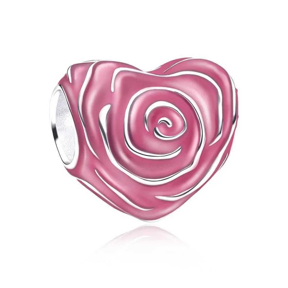 Hot Sale Pink Charms Heart Dangle Murano Charm Beads Flower Pendant DIY Jewelry Fit Original 925 Sterling Silver Bracelet XJ250607