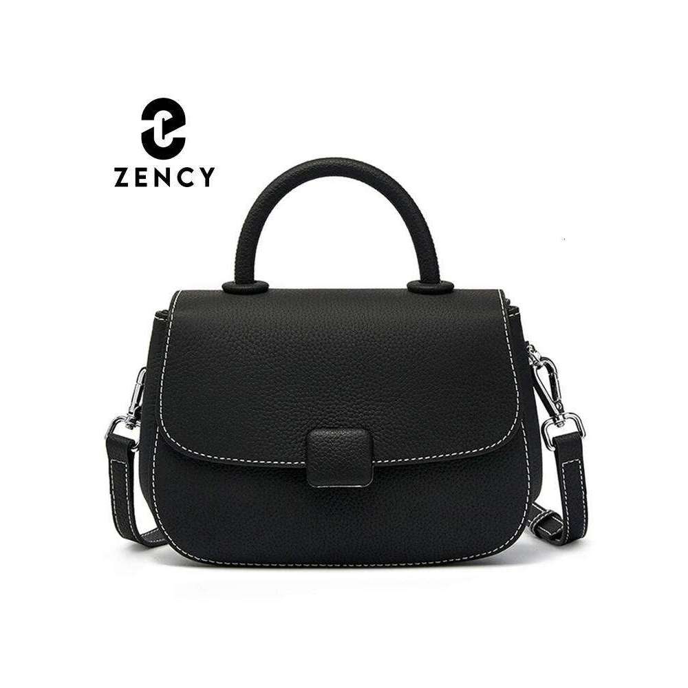 Zency Genuine Leather Simple Top Handle Handbag Women Designer Square Crossbody Satchel Flap Bag For Spring Summer