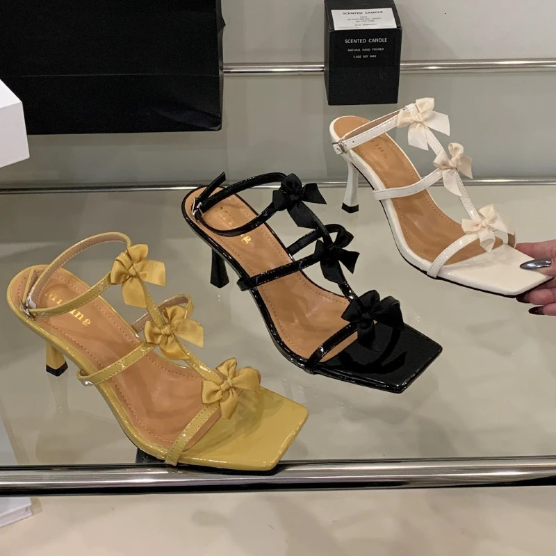 Sexy Heels Women Fashion Narrow Strap Bow Elegant Summer High Heeled Sandals Wedding Bridal Shoes 250605
