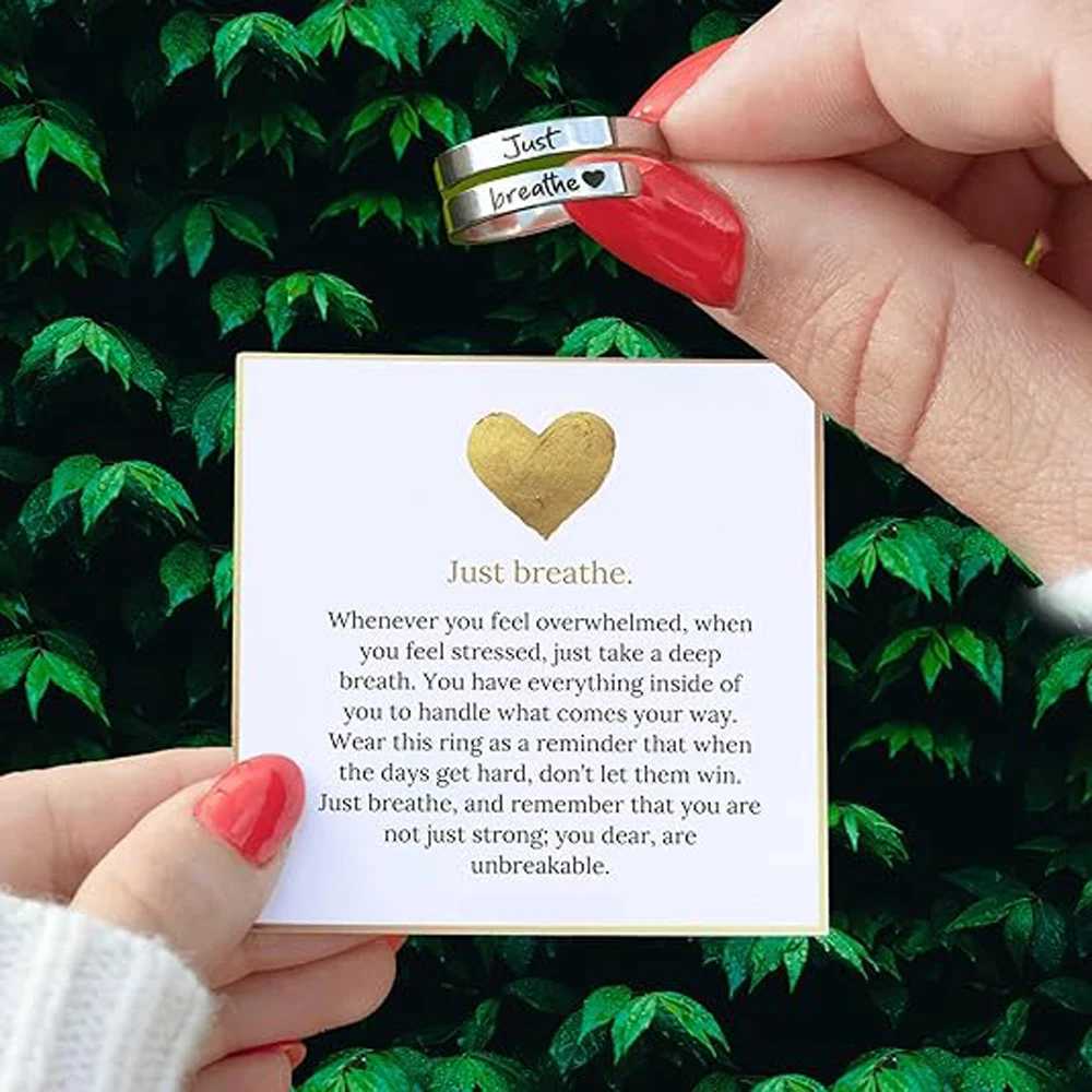 Just Breathe Ring for Women Men Adjustable Heart Ring Stainless Steel Spiral Wrap Healing Rings Inspirational Heartfelt Gift W250606