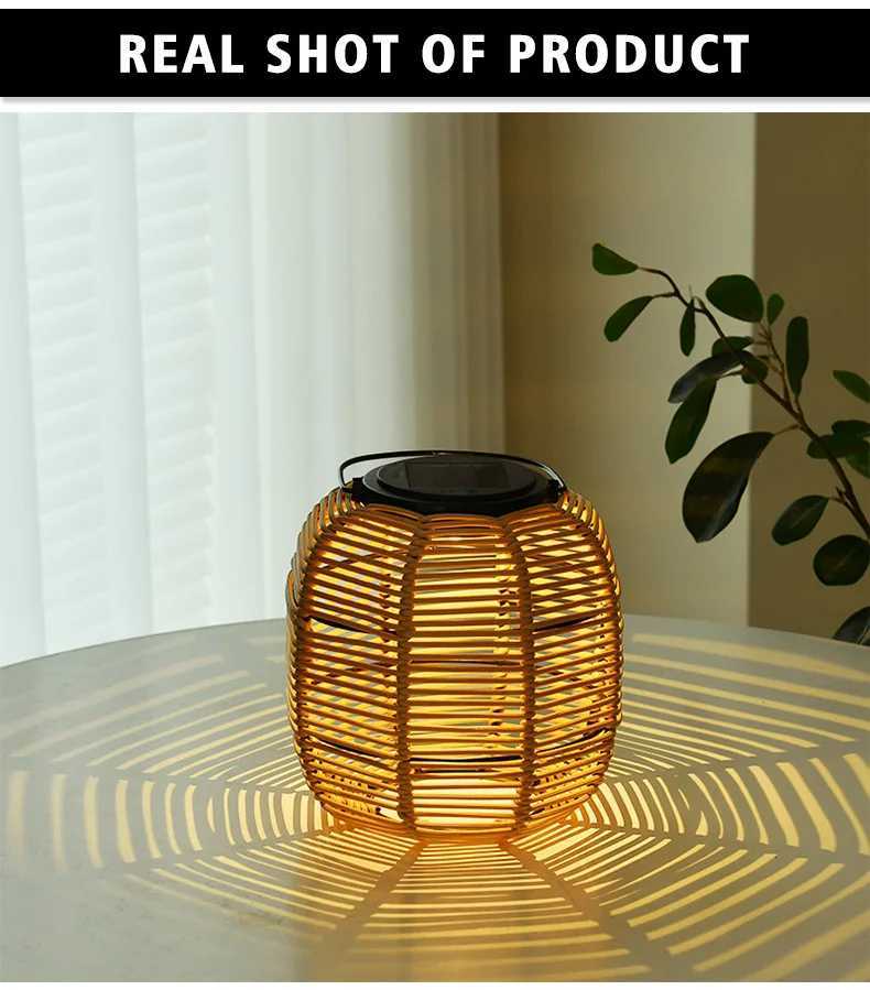E5 Outdoor Solar Lamp Rattan Lantern Courtyard Balcony Garden Solar Decoration Lights Creative Atmosphere Lamp Bamboo Chandelier W250607