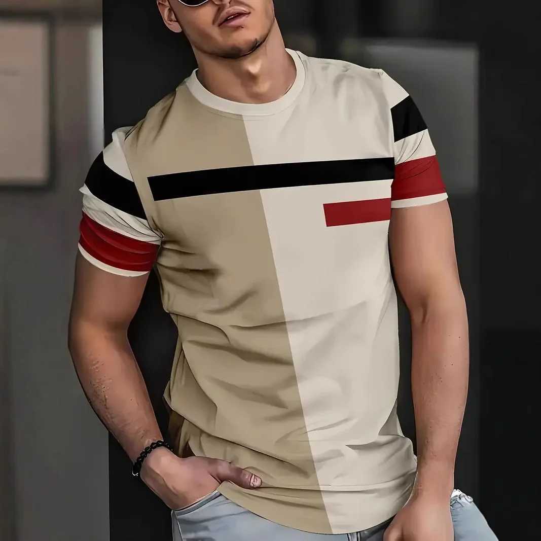 3D Print Lattice Stripes T Shirt For Men Color Block Pattern Short-Sleeved Tees Harajuku Streetwear Tops O-Neck T-Shirt Clothes W250607