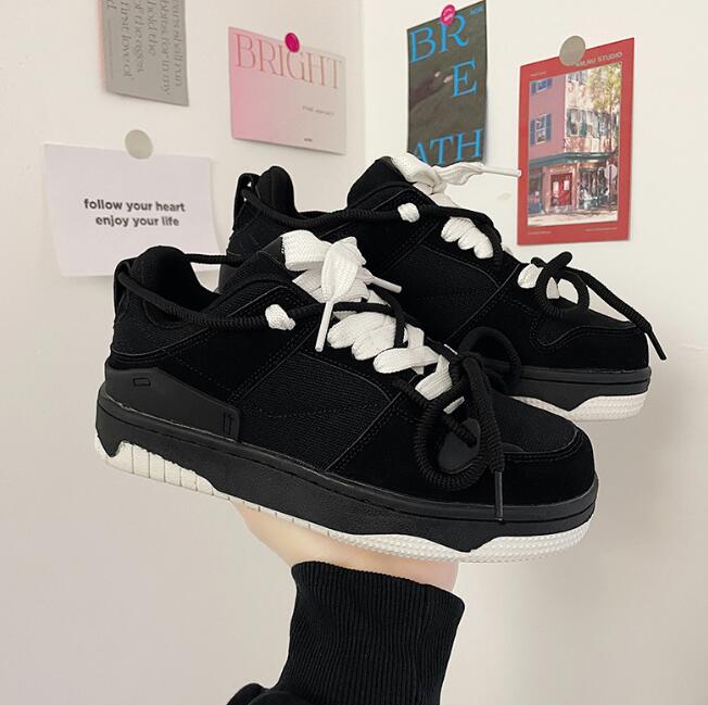 Black men's Designer shoes trendy casual spring student thick soled trendy brand board shoes men's popular casual sports shoes men's tr