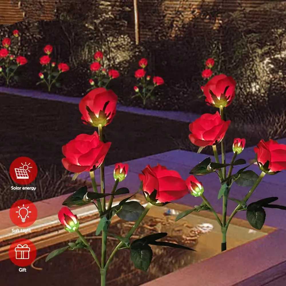 Solar Lights Outdoor Decorative Solar Garden Lights Rose Flower Lawn Lamp for Yard Patio Garden Decor FlowersXJ250606