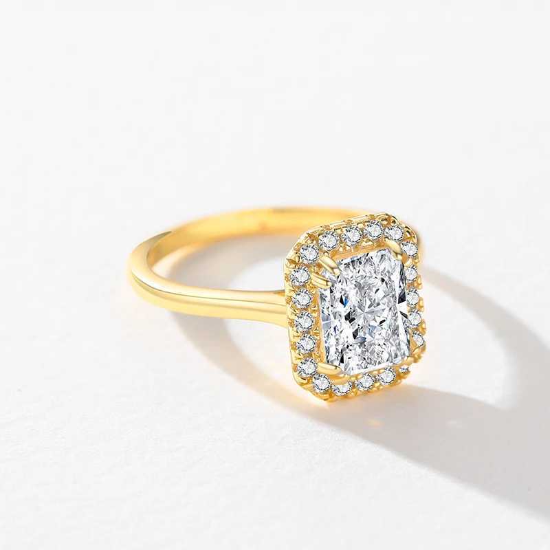 Ailmay 925 Sterling Silver Luxury 8A Crushed Iced Out Cut Zirconia Gold Color Ring For Women Wedding Anniversary Jewelry Gifts XJ250606