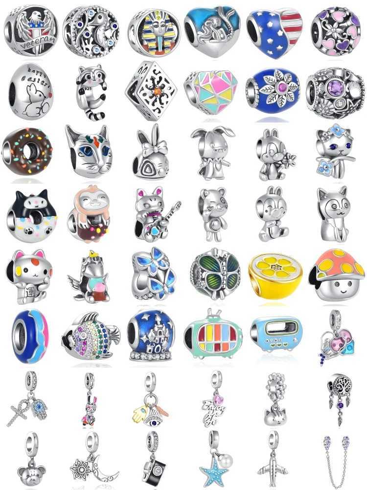 DIY Bead Fit Original 925 Sterling Silver Plated European Charms Bracelet Jewelry Accessories Necklace Cat Fish Owl XJ250607