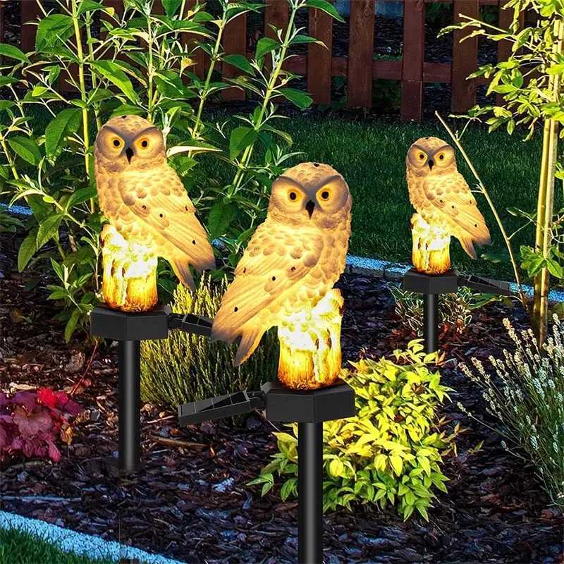 Solar Owl Garden Light Outdoor LED Lawn Lamp for Garden Decoration Waterproof Christmas Lights Outdoor Solar Lamp Post W250607
