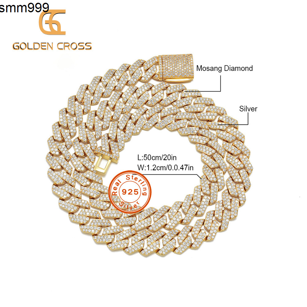 12mm Diamond Silver Mosan Box Buckle Cuban Chain Necklace With Diamond Unique Moissanite Jewelry