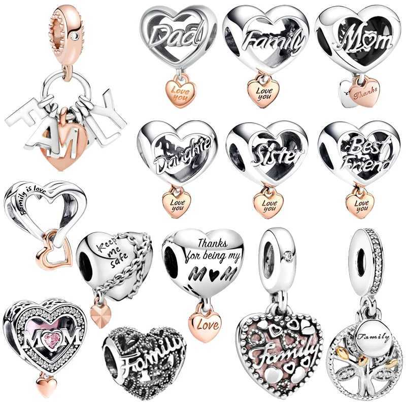 Hot Sale Family Tree Dad Mum Sister Daughter Hearts Charm Beads Fit Original European 925 Silver Bracelet DIY Women Jewelry GIft XJ250607