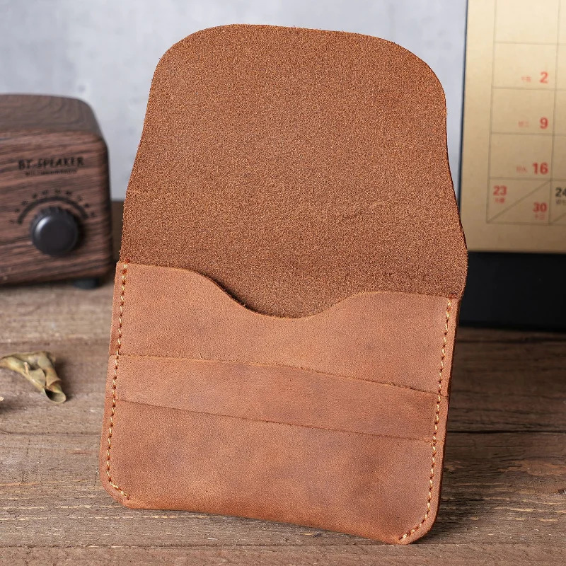 Simple Genuine Leather Card Holder Creative Retro Casual Mini Purse Wallet Crazy Horse Leather Small Business Cards Storage Case 250605