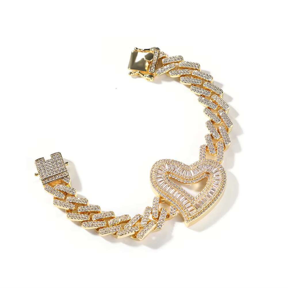New Fashion Popular 14mm Cuban Bracelet 18k Gold Plated Cuban Link Bracelet with Heart Charm Pendant for Women