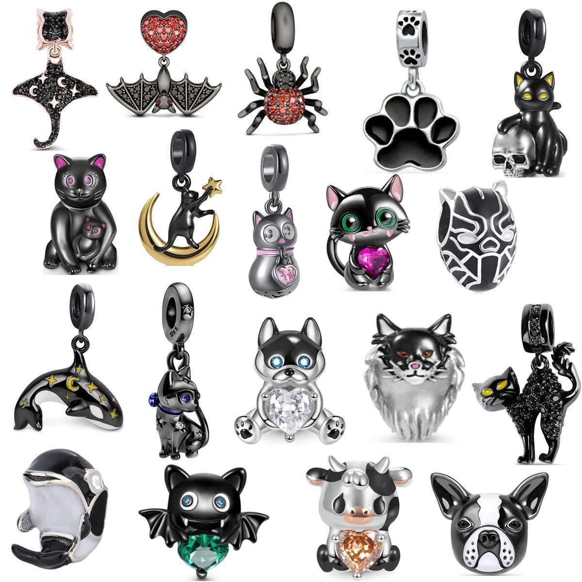 Hot Sale 925 Silver Charms Beads Black Animal Dog Fit Original Bracelet Making For Women Jewelry Fashion PendantXJ250607