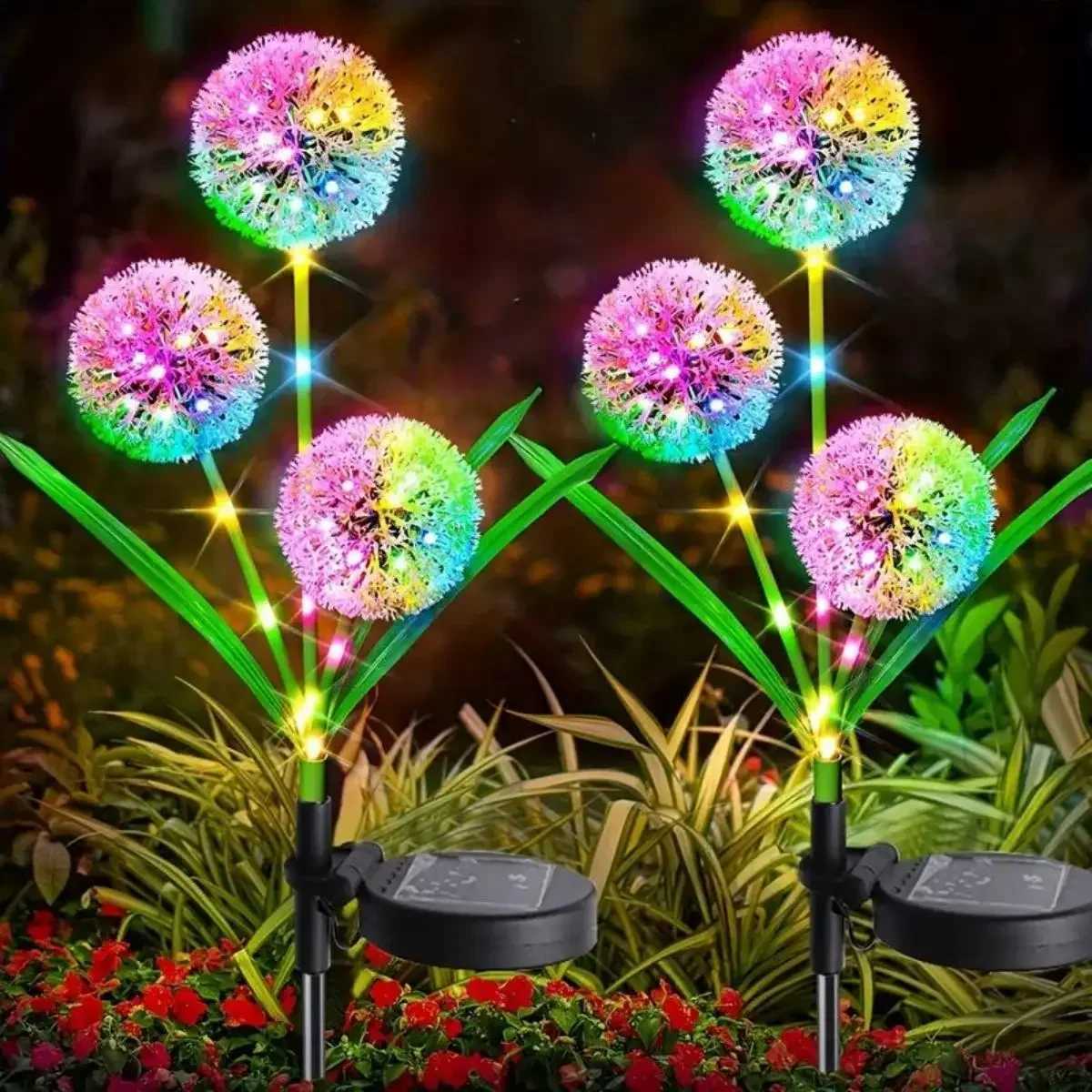 3 LEDS Solar Outdoor Dandelion Lights LED Color Scallion Ball Lights Lawn Lights for Garden Patio Walkway Lawn Decoration W250607