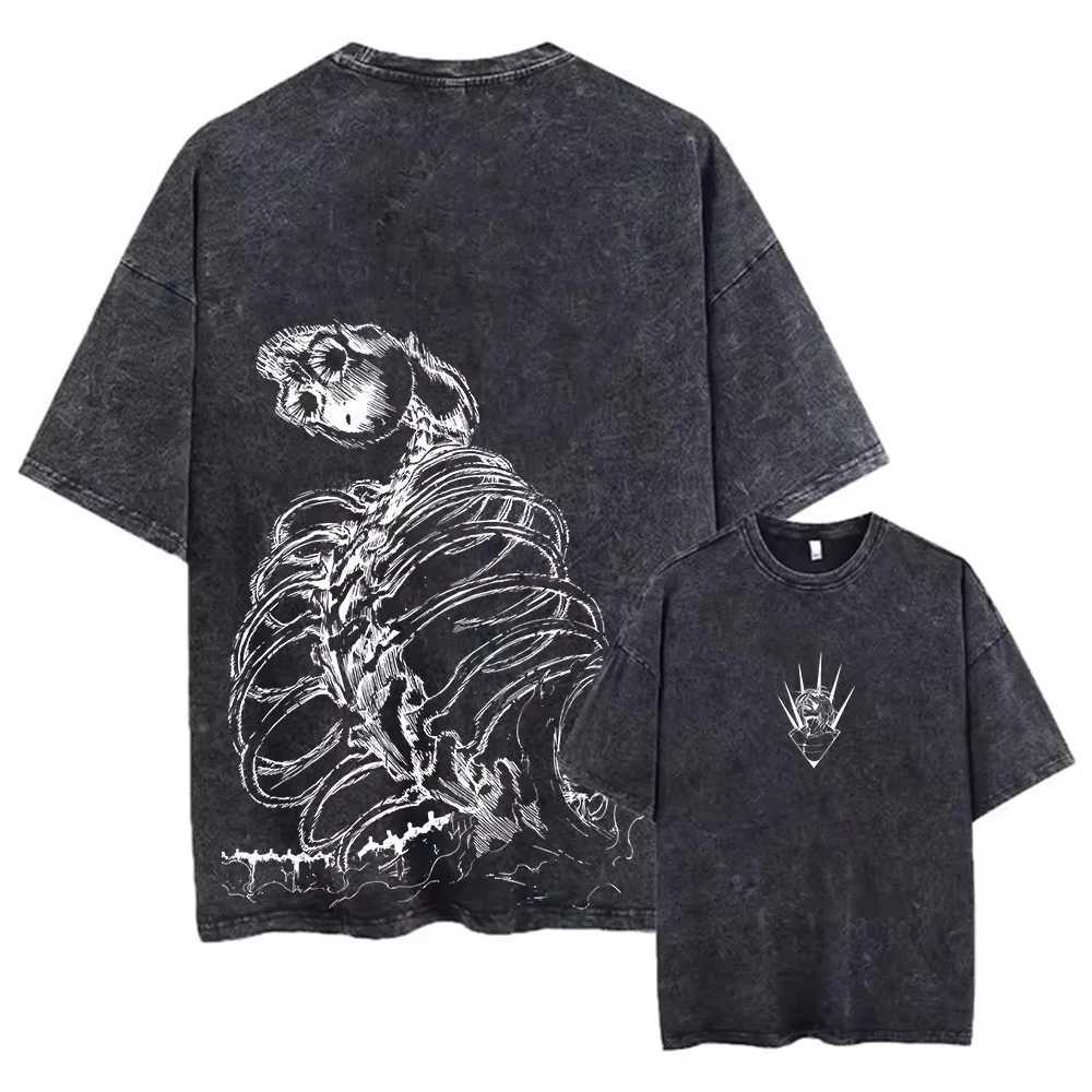 Anime Attack On Titan Washed T-shirts Hip Hop Retro Punk Gothic Cotton Vintage T-Shirt Harajuku Casual Men Short Sleeve Top Tee W250607