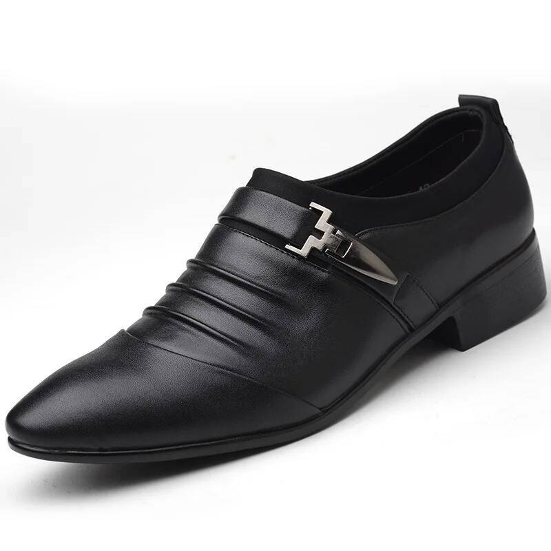 Ddmyoutdoor Classic Dress Slip On Black Leather Plus Size Point Toe Business Casual Men Formal Shoes For Wedding Outdoor Shoes