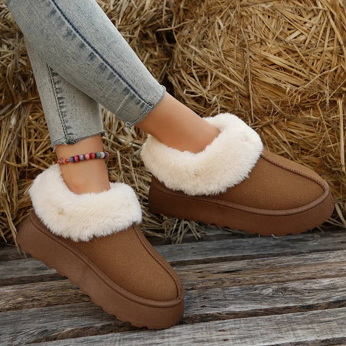 Ddmyoutdoor New Thick Sole Sheepskin Wool Anti Slip Snow Fashion Mini Warm Thickened Women S Boots Outdoor Shoes