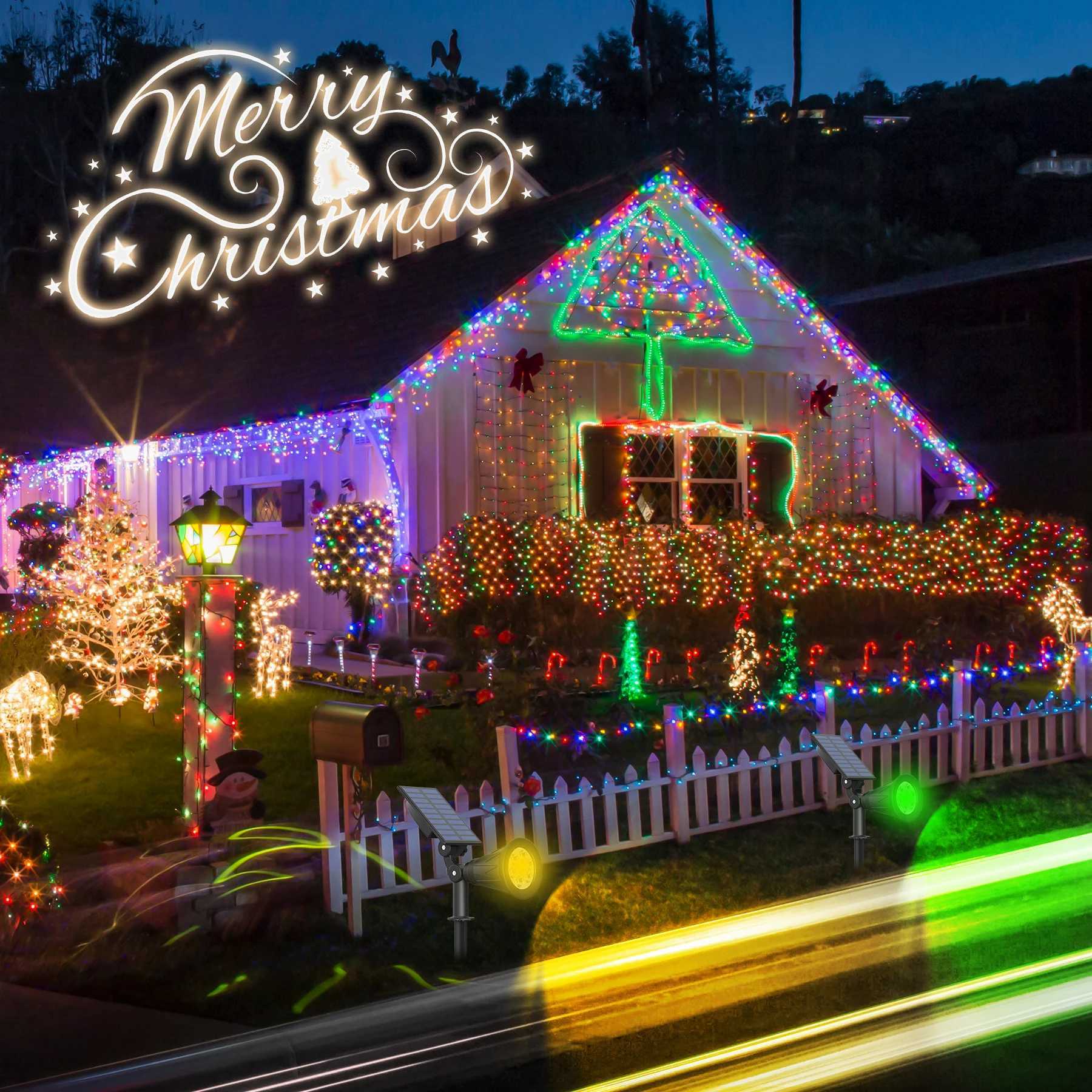 2PCS RGB Solar Light Outdoor Garden 7leds Spotlight for Landscape Tree Wall Solar Lamp IP65 Waterproof Pathway Street LED LightXJ250606