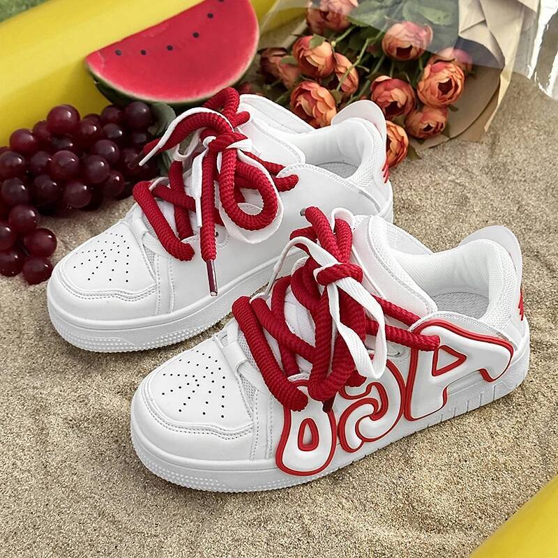 ddmyoutdoor Fashion Couples Skateboard White Red Letter High Quality Lace Up Platform Women S Sports Shoes Winter Low Cut Men Sneakers Outdoor Outdoor