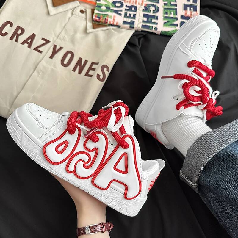 ddmyoutdoor Fashion Couples Skateboard White Red Letter High Quality Lace Up Platform Women S Sports Shoes Winter Low Cut Men Sneakers Outdoor Outdoor