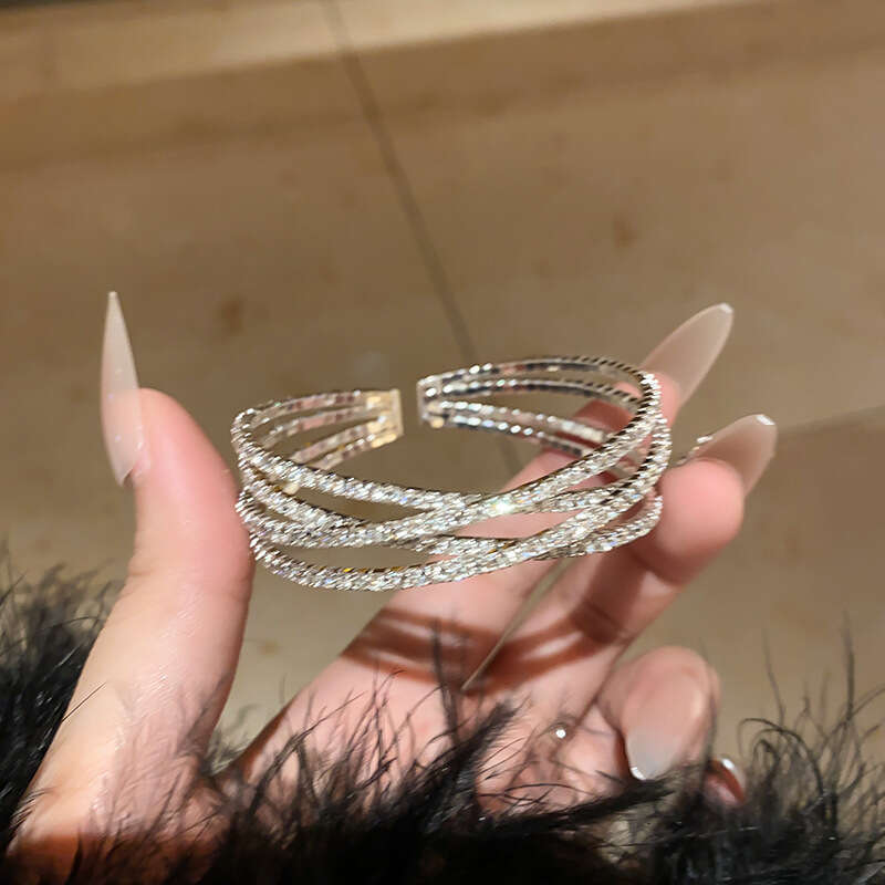 2025 designer bracelet Inlaid Dia Cross Open High-end Fashion Bracelet Simple Commuter Versatile Women's Jewelry