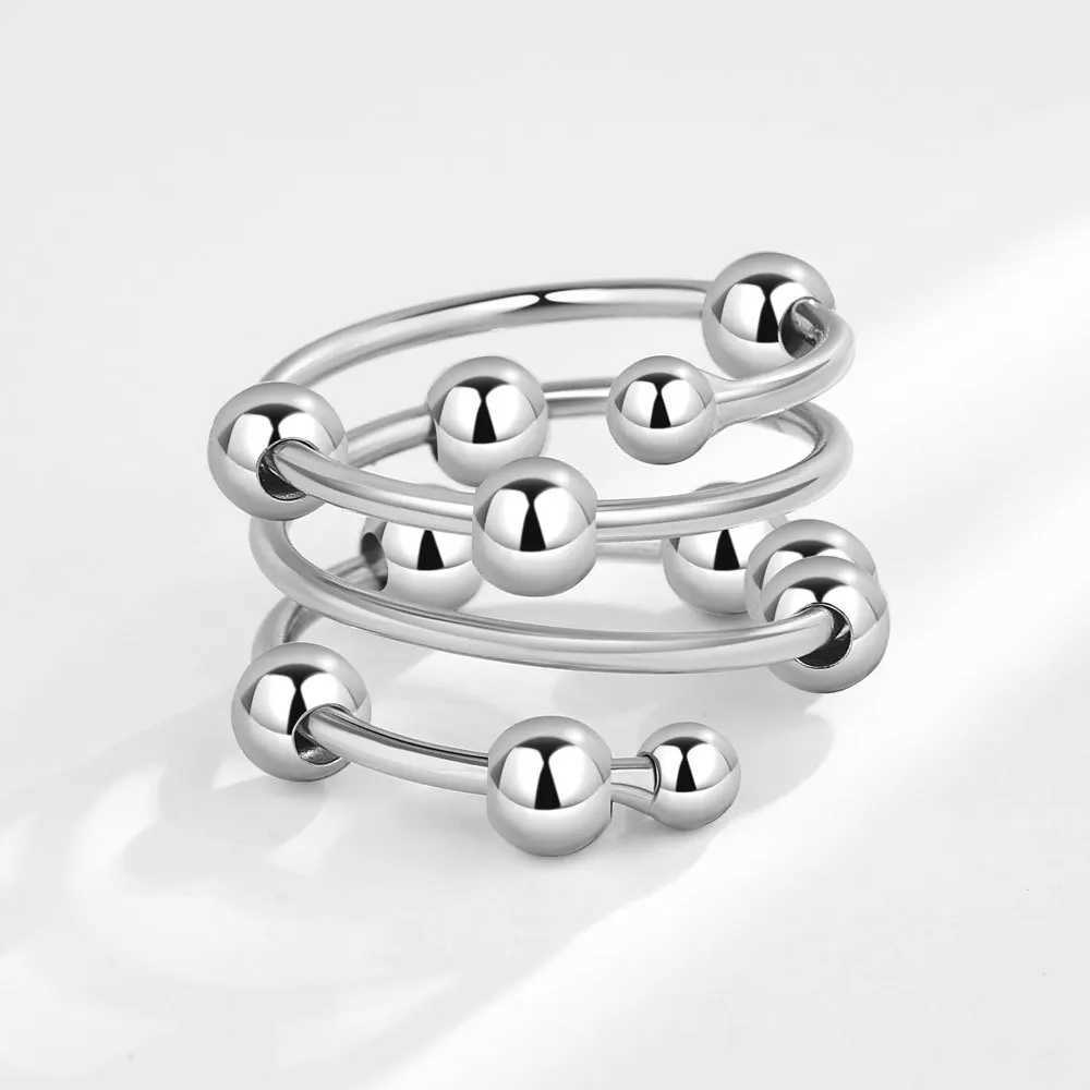 Rotating Stacking Round Beads Anxiety Fidget Rings For Women Twisted Metal Copper Wedding Anti Stress Ring Jewelry Bague Femme W250606