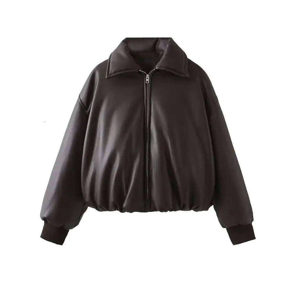 Women's Fashion Autumn Winter New Clothes Solid Color Leather Thicken Warm Female Short Cotton Jacket
