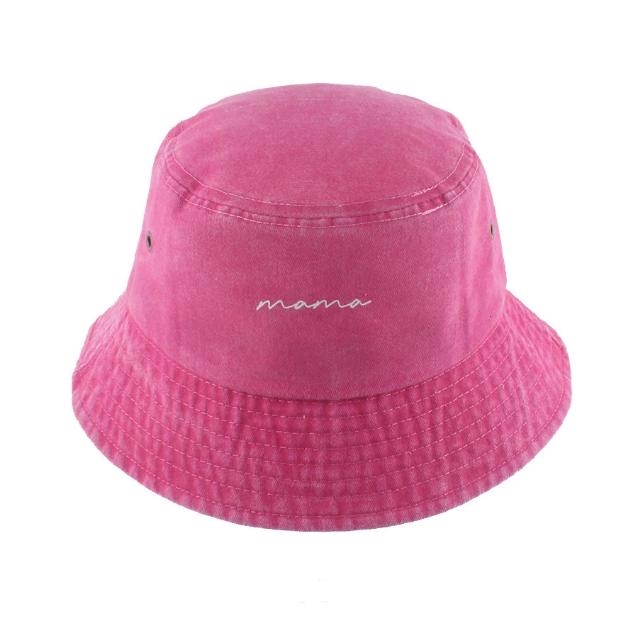 mama Printing Washed Denim Bucket Hat Women Men Summer Fisherman Cap Fashion Street Hip Hop Hats Outdoor Sunscreen Sun Hat 250605