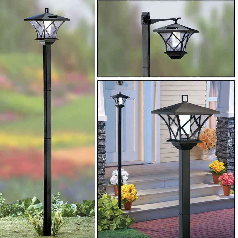 2 in 1 Solar Lamp Post Light 1.5m Outdoor Pillar Lamp Vintage Street Lights Decorative Floor Lamp for Front and Back Doors W250607