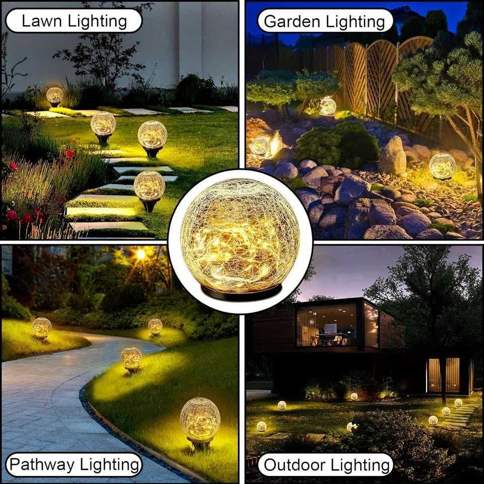 1pc Garden Solar Lights Cracked Glass Ball Waterproof Warm White LED For Outdoor Decor Decorations Pathway Patio Yard LawnXJ250606