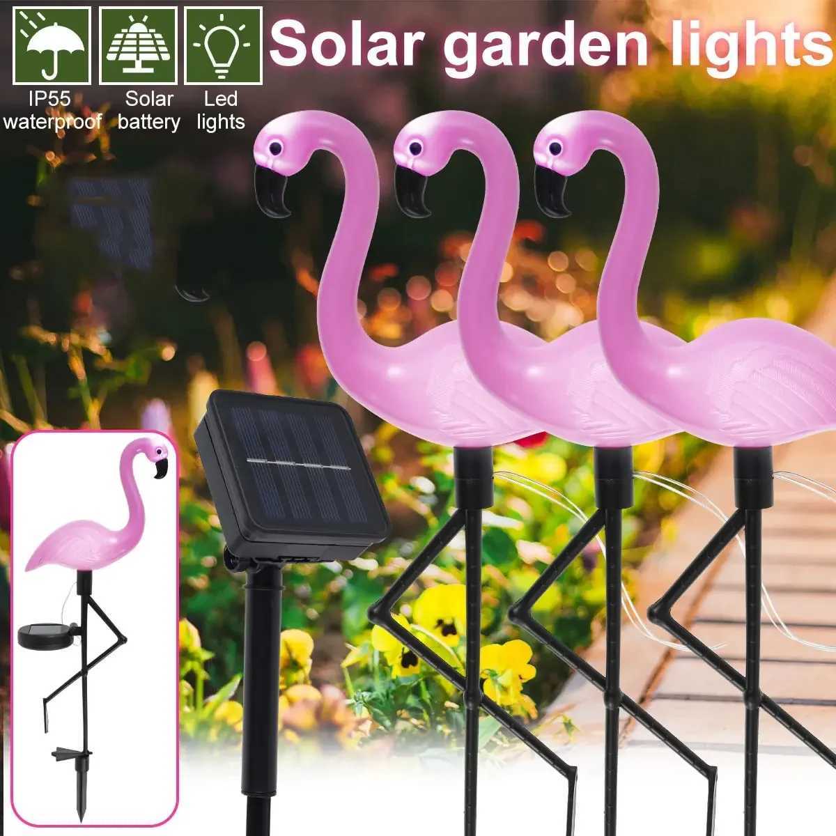 1/3PCS Flamingo Solar Light IP65 Waterproof LED Stake Light Landscape Ground Lamp for Outdoor Pathway Xmas Garden DecorXJ250606