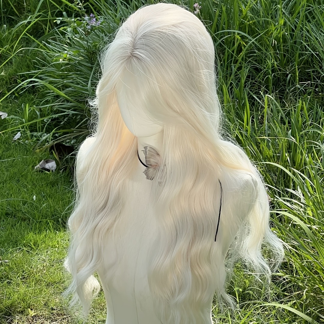 Comfortable Mateluxe Lace Frontal Wig: Sleek White Curls With Secure Rose Mesh Cap