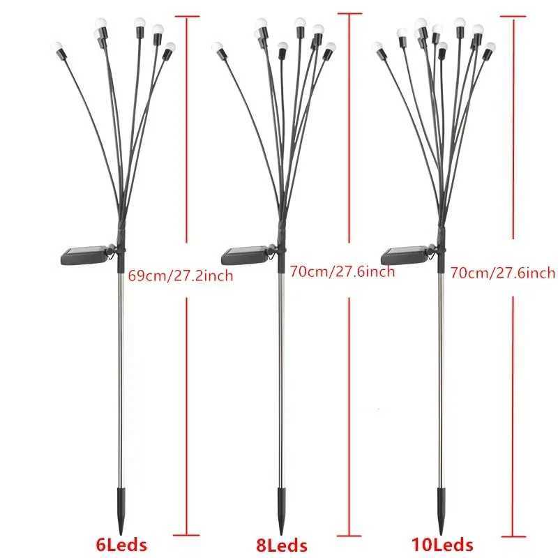 Solar Firefly Lawn Lamp 6/8/10 LEDs Glowworm Lights Outdoor Camping Courtyard Atmosphere Decoration XJ250606