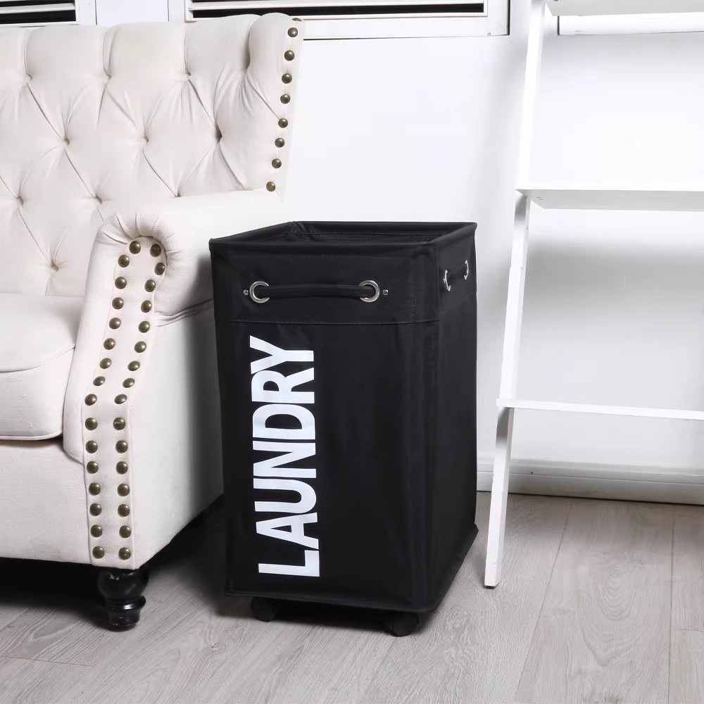 Large capacity foldable dirty clothes basket with wheels