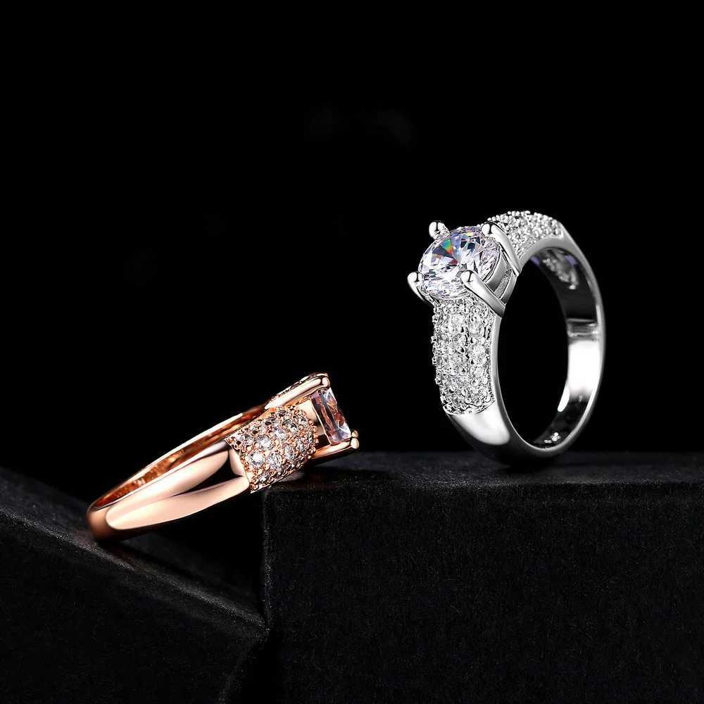 Double Fair Engagement Wedding Rings Cubic Zirconia Rose Gold Color CZ Stone Ring Jewelry For Women anel HotSale DFR105 W250606