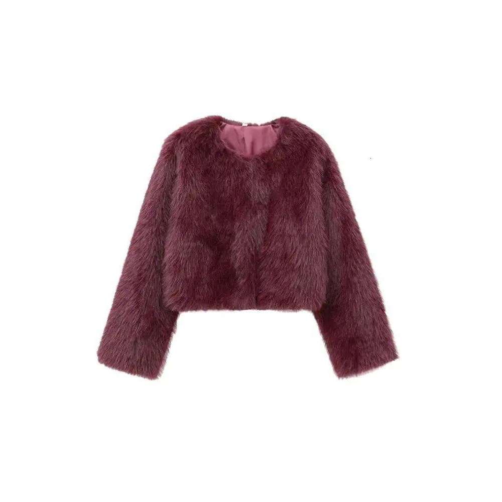 TRZA-Women's Thick Warm Faux Fur Cropped Jacket, O Neck, Long Sleeve, Female Outerwear, Chic Tops, Fashion luanyun