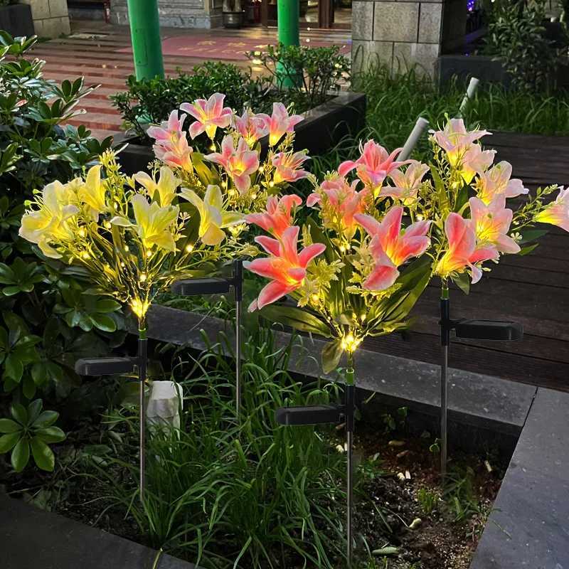 2025 Solar-Powered LED Lily Flower Lights Outdoor Garden Pathway Lawn Stake Lights Spring Decorative Landscape Lighting 1004 W250607