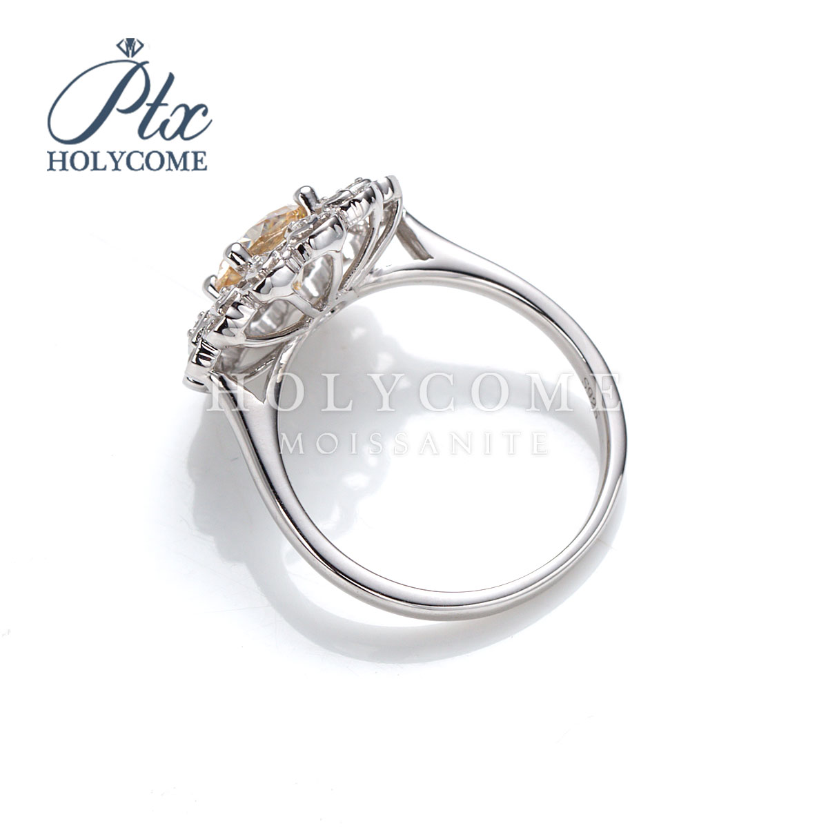 Women's 925 Sterling Silver Wedding Ring 1CT Champagne Moissanite Round Ice Flower Cut Party Gift Engagement Fashion Cluster Ring