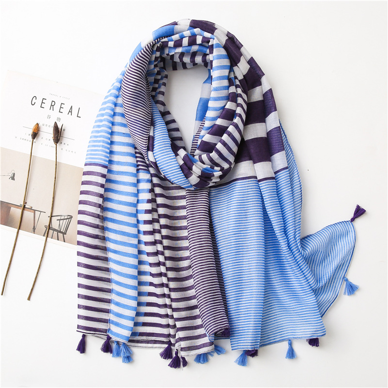 K946 Striped color matching cotton and linen scarf new style silk scarf women winter warm Korean style fashion shawl scarf spring and autumn thin